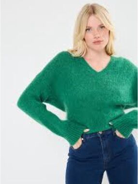 Halogen V-neck Fuzzy Knit Sweater - Green